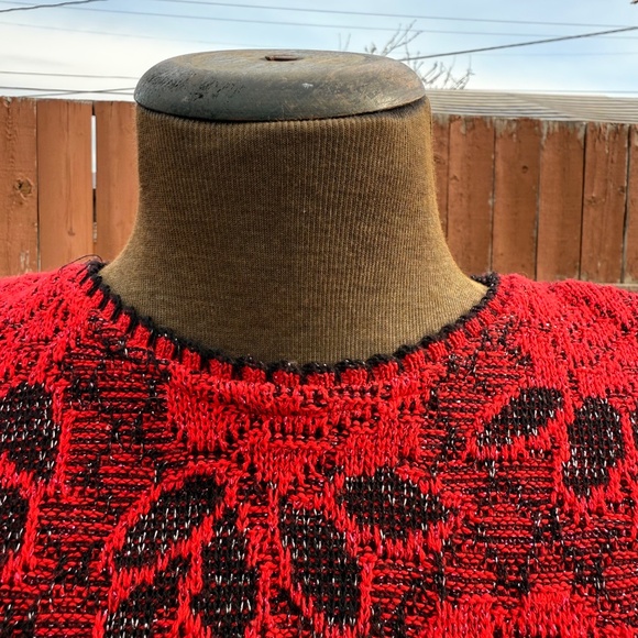 Festive season ready Red, Black and sparkle Rose Knit Sweater - Picture 4 of 9